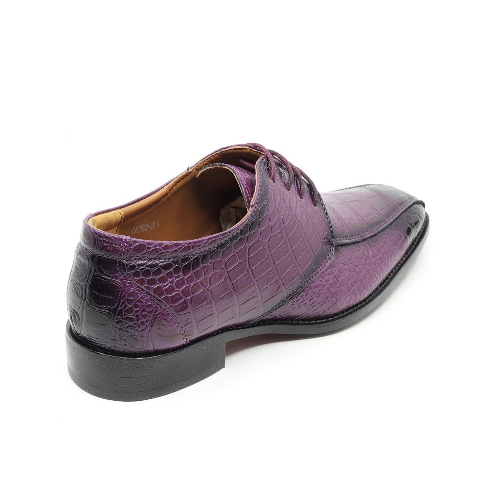 Purple Men's Alligator Crocodile Print Oxford Fashion Lace Up Dress Shoe - Picture 3 of 5